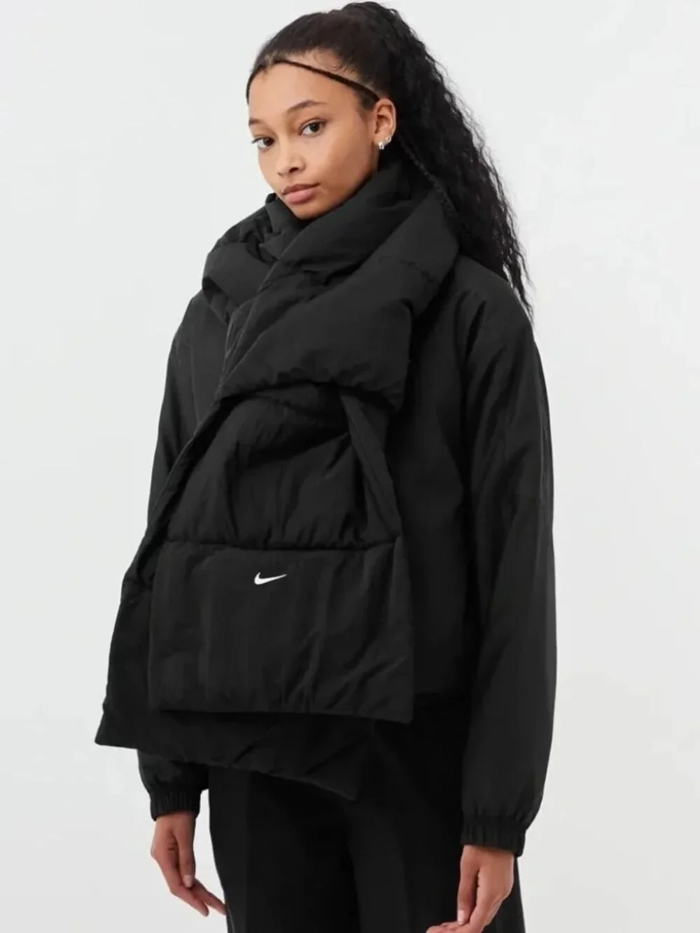 Nike Therma-FIT Black Quilted Down Wrap Neck Scarf One Size